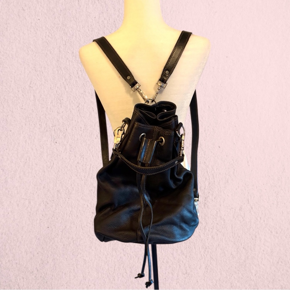 Vintage 90s Rugby North America black leather bucket bag backpack
